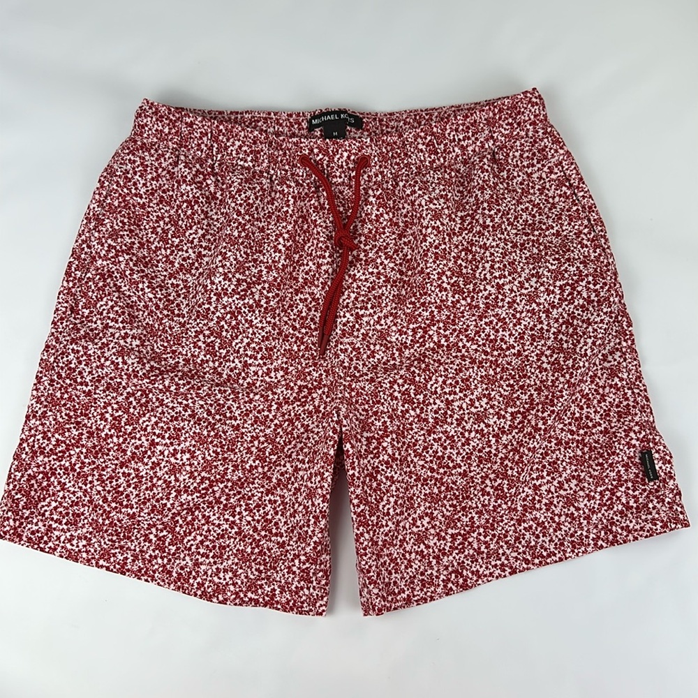 MICHAEL KORS Swim Trunks. Red, and White Print. Liner Free. Medium.